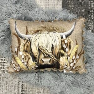 Highland Cow Fall Print Toss Pillow Decor Autumn Harvest Farmhouse 14x20 NEW